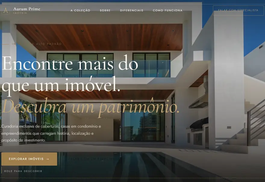 Site da Aurum Prime — projeto de web design da BoOris Lab