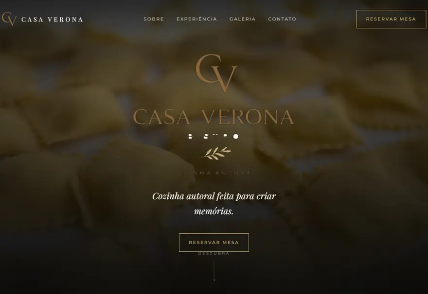 Site da Casa Verona Bistrô — Gastronomia · Restaurante — projeto de web design desenvolvido pela BoOris Lab