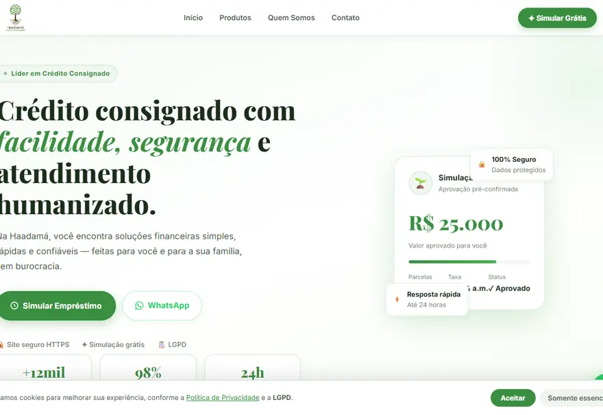 Site da Haadamá — Financeiro — projeto de web design desenvolvido pela BoOris Lab