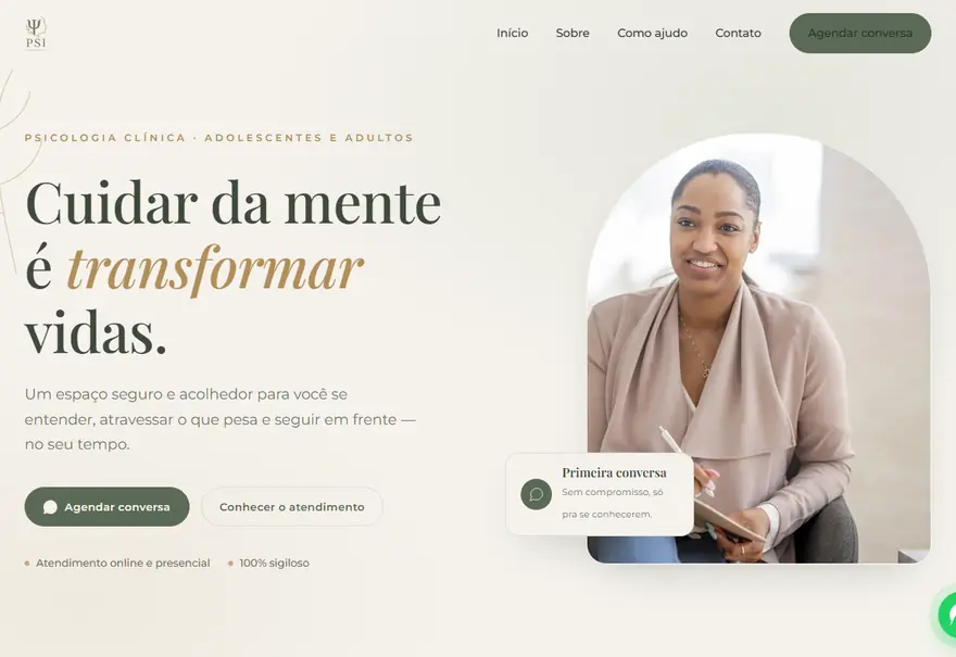 Site da PSI Psicologia — Psicologia · Saúde — projeto de web design desenvolvido pela BoOris Lab