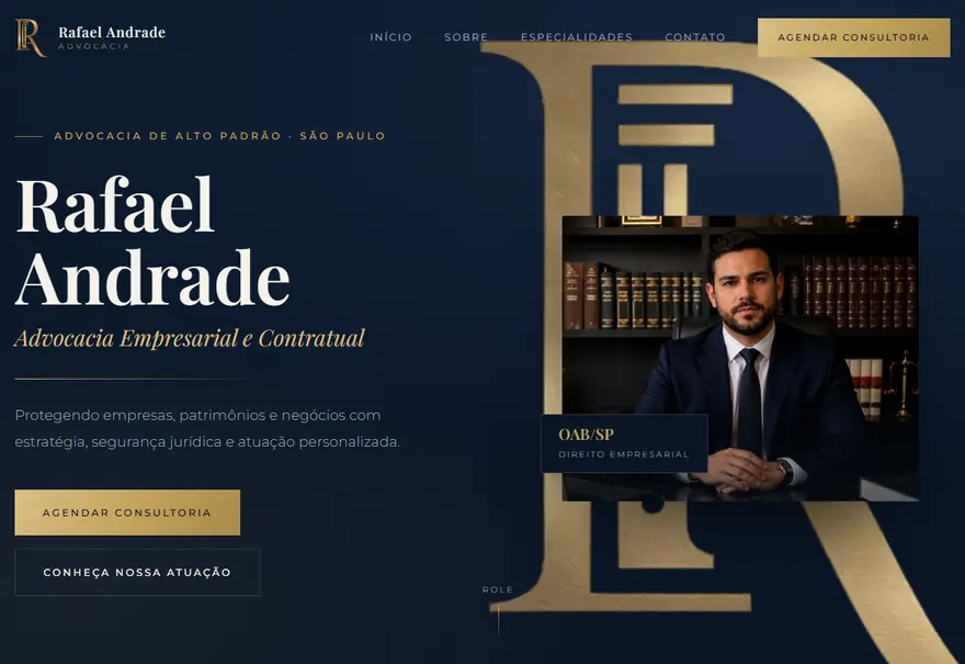 Site da Rafael Andrade Advocacia — Jurídico · Advocacia — projeto de web design desenvolvido pela BoOris Lab